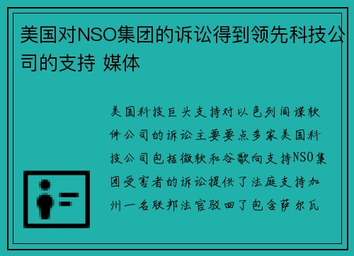美国对NSO集团的诉讼得到领先科技公司的支持 媒体