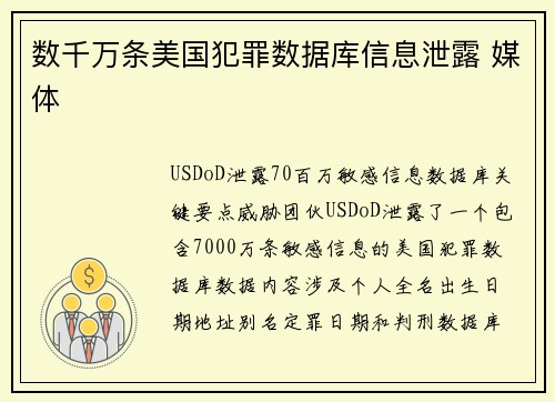 数千万条美国犯罪数据库信息泄露 媒体