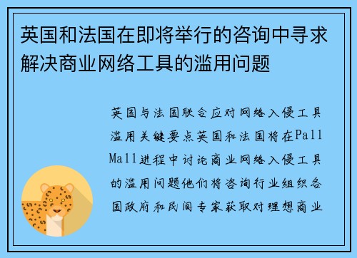 英国和法国在即将举行的咨询中寻求解决商业网络工具的滥用问题 